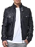 Indicode Herren Pawel Lederjacke aus Leder-Imitat | Motorradjacke Bikerjacke für Männer Navy M