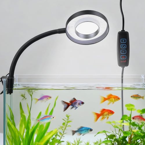 Aquarium Light for Fish Tank 8 W with 4 Colors Lamp Holder Design 360° Adjustable Light Arm USB Moving Aquarium Lamp Waterproof Mini Clip-On LED Lights Suitable for 3-8mm Thick Aquariums