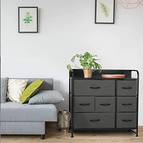 bimiti Chest of Drawers Non-Woven 7 Drawer Organizer Unit Fabric Storage Drawers Dresser with Steel Frame and Wood Top for Bedroom Hallway Closet Living Room Dark Grey