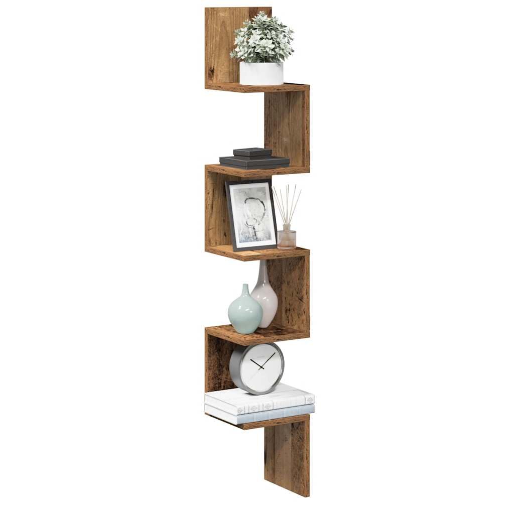 Wandregal Eckregal aus Holzwerkstoff Altholz Optik 20x20x127 5 cm mit 60 kg Tragkraft Platzsparendes Bücherregal für Wohnzimmer Schlafzimmer und Badezimmer
