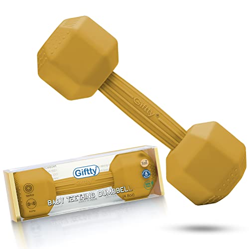 Image of Giftty Baby Dumbbell Toy - Silicone Infant Rattle Teething Toy Teether Toddler Sensory Toy Durable Safe Exercises Workout Weight - Great Gift for Baby Boys & Girls (1pcs - Tangerine)