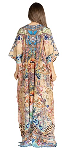 Sakkas Yeni Women's Short Sleeve V-Neck Summer Floral Long Caftan Dress Cover-up2