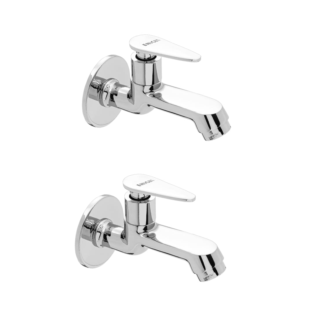 ENICET Brass Bib Cock with Wall Flange, Set of 2, Chrome Finish, Water Tap, Wash Basin Tap, Taps for Bathroom and Kitchen, Bib Cock Short Body Nal, Bathroom Fittings Combo (BG10102)