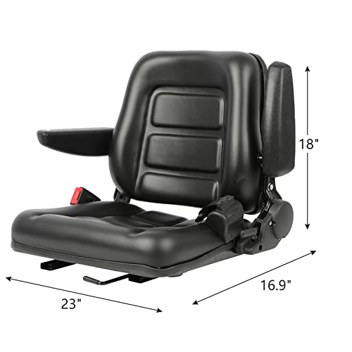 Diyarea Universal Tractor Seat Replacement Black Forklift Seat Pvc Mower Seat With 180° Adjustable Backrest Angle,Armrests,Seat Belt And Slide Fits Most Heavy Mechanical Seat #TOP4