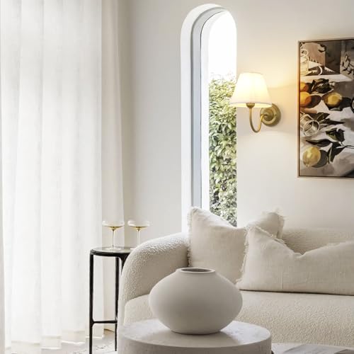 Image of Vintage Curved Arm Fabric Wall Sconce with Linen Cloth Shade, Hardwired Indoor Single Sconce Light Wall Mounted Lamp for Bedroom Living Room Stairs Hallway