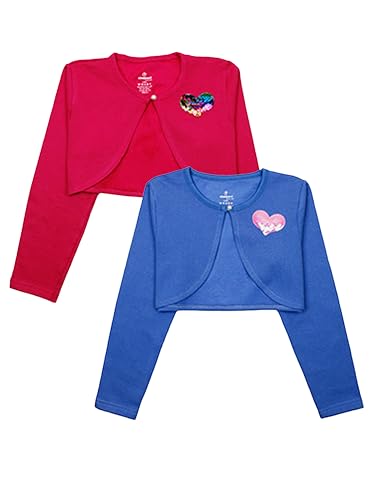 Image of KiddoPanti Girls Fleece Crop Length Shrug | Cotton Poly Fleece Fabric |Sequin Patch on Chest | Front Open Pearl Button Closure | Crop Length, Full Sleeve | Lightweigth & Breathable Girls Shrug