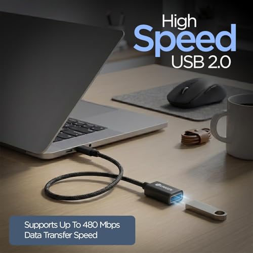 Image of UNIGEN USB Type-C OTG Adapter | USB-C Male to USB-A Female Converter Cable | 480Mbps Data Transfer | Supports 18W Fast Charging | Nylon Braided OTG Connector for Pendrive, Mouse, Keyboard, USB Devices