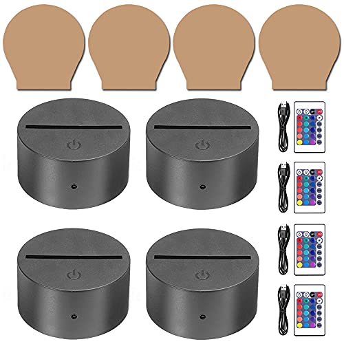 Base LED para luz nocturna 3D, set x4, control remoto