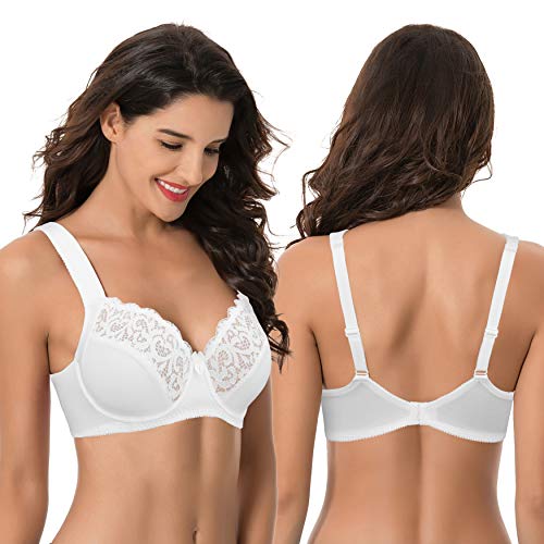 Curve Muse Women's Plus Size Unlined Underwire Lace Bra With Cushion Straps-Black, White-Size:38Dd #TOP4