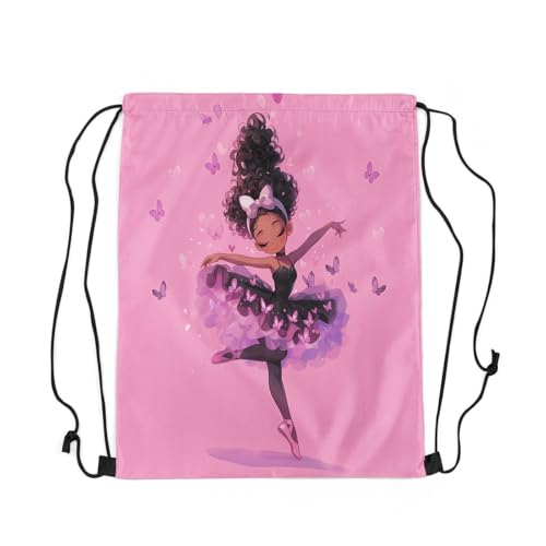 Image of jejeloiu Black American Drawstring Backpack 13x15.7inch Ballet Butterfly Waterproof Gym Drawstring Bags Princess Sports String Backpack Beach Swim Travel Bag Sackpack