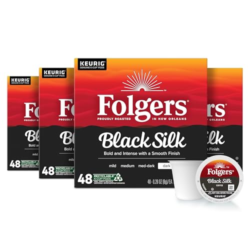 Image of Folgers Black Silk, Dark Roast Coffee, Keurig K-Cup Pods, 48-Count Boxes (Pack of 4)