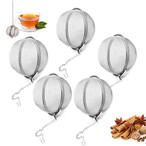 SKYPRO 5 bolas de infusor de colador de té, filtro de té de malla de acero inoxidable para hojas, filtro de hierbas de especias, exprimidor de frutas, 4,5 cm de diámetro