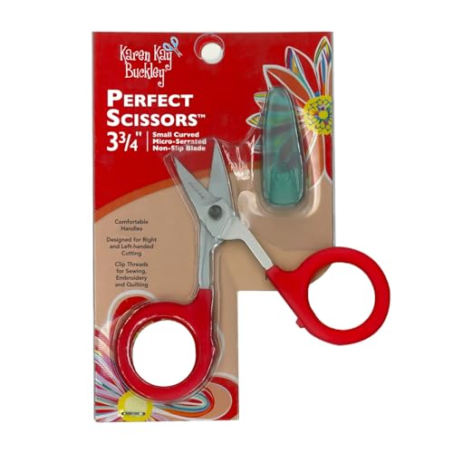 Karen Kay Buckley® Perfect Scissors™, Small 3-3/4 Inch #KKBPSC Curved Micro-Serrated Non-Slip Blade for Thread Snipping, Machine Quilting, Embroidery, Appliqué. Allows for Up Close Trimming