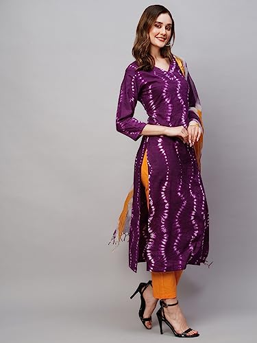 Image of GoSriKi Women's Cotton Blend Straight Printed Kurta with Pant & Dupatta (Mukhi Pink-GS)