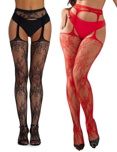 ohyeah Black Lace Tights Plus Size Lace Fishnet Garter Stockings 2 Pairs by ohyeah - Used condition - Image 2