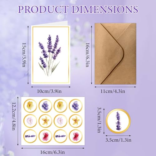 DEARBAG Grußkarten Set mit Umschlag, Geburtstagskarten Glückwunschkarte Blumen, 12 Stück Faltkarten mit Umschlag Aufkleber, Florale Karten für Geburtstag Weihnachten Neujahr Valentinstag Jahrestag