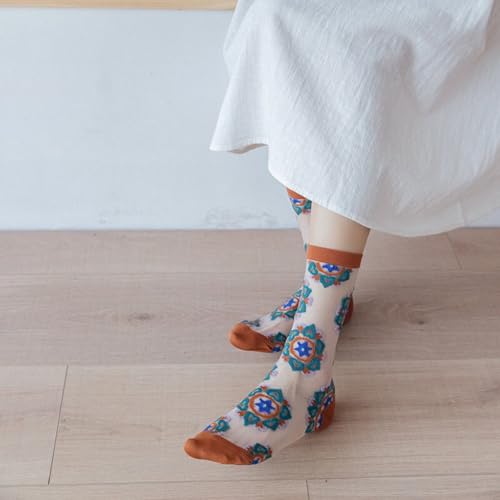 Image of Starella Womens Summer Sheer Socks Mesh Cute Floral Dress Sock Transparent Nylon See Through Stockings 3 Pairs Floral /Vintage
