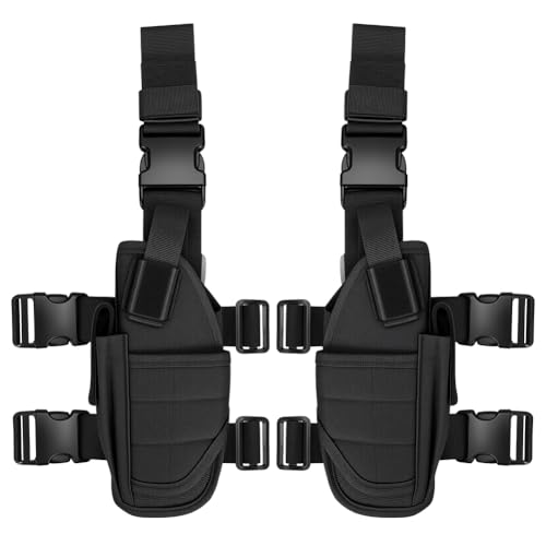 Deewz Tactical Universal Leg Holster Set Left Hand & Right Hand Adjustable Universal Drop Puttee Leg Thigh Holster Pouch Holder for Halloween Costume Cosplay (black Right+Left)