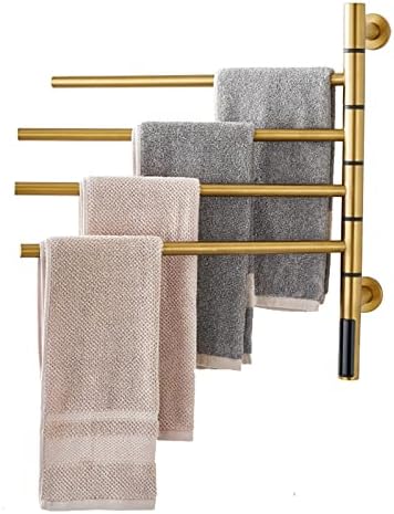 EWDPHW Electric Heated Towel Rack Gold for Bathroom, Rotatable Towel Rack with Timer, 80W Wall Mounted Towel Warmer Racks, 304 Stainless Steel Heated Towel Rail, Plug in