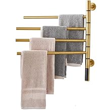 Electric Heated Towel Rack Gold for Bathroom, Rotatable Towel Rack with Timer, 80W Wall Mounted Towel Warmer Racks, 304 Stainless Steel Heated Towel Rail, Plug in