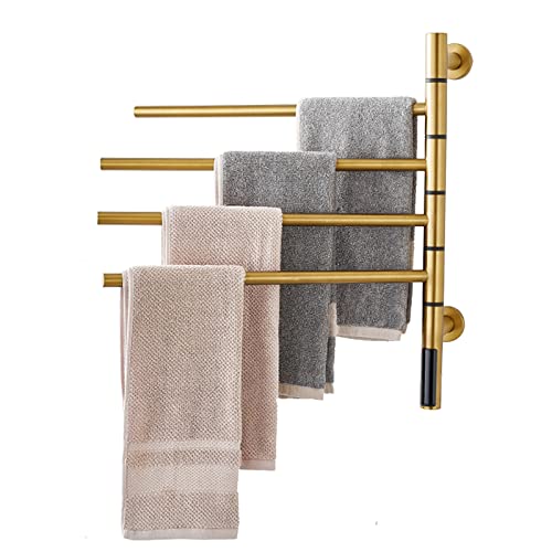 Ewdphw Electric Heated Towel Rack Gold For Bathroom, Rotatable Towel Rack With Timer, 80W Wall Mounted Towel Warmer Racks, 304 Stainless Steel Heated Towel Rail, Plug In #TOP23