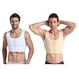 CWZZWS 2pcs Herrenkörper Shaper Brust Bindemittel Flache Kompression Shapewear 3 Zeilen Verschluss Büste Korsett Westen, Beige+Schwarzmedium