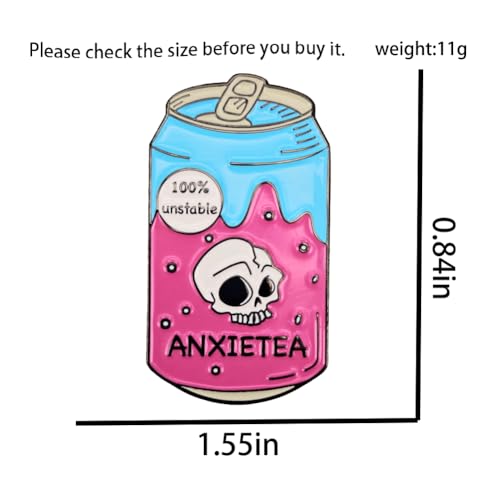 Image of Enamel Pin,Unstable Anxietea Lapel Pin,Beverage Can Badge,Humorous Mental Health Brooch Gift For Drink Lover Friends Family Teens Pin DIY Decor Canvas Bag Backpack Lanyards Jacket Accessory