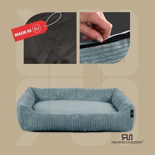 Rohrschneider Hundebett waschbar | für kleine und mittelgroße Hunde | mit Hundekissen Cord | 2 Größen (ca. 55x42 cm/ca. 70x50 cm) inkl. Gassibeutel (Türkis, Cordstoff breit)