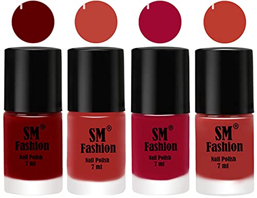 Image of Nail Polish Combo Set (Pack of 4) Quick Dry Gel Finish Nail Paint | Dark Red,Dark Nude,Pure Wine,Dark Peach | 7 ml Each