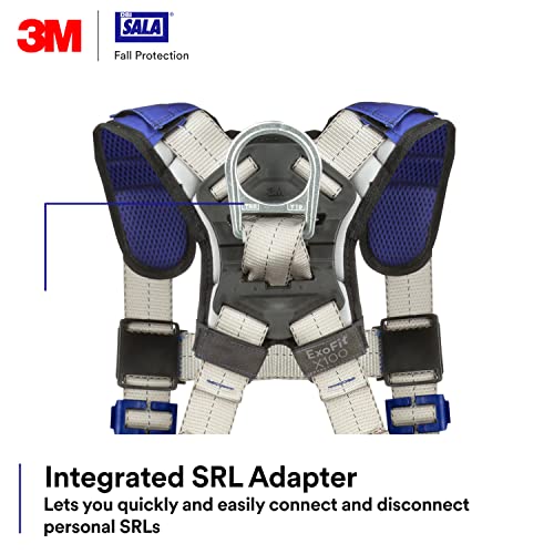 Image of 3M DBI-Sala ExoFit X100 Comfort Construction Positioning Safety Harness with Weight Distribution, OSHA, ANSI, 2 D-Ring Connections, Quick Connect Leg and Chest Buckles, Zinc Plated Steel, 1401050, S