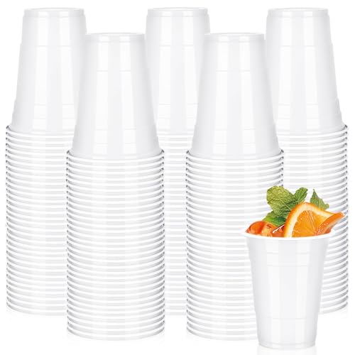 Pineburg White Plastic Cups 16oz 100 Pack - Disposable Party Cups for Wedding Birthday Baby Shower Bridal Shower Graduation Summer Picnic