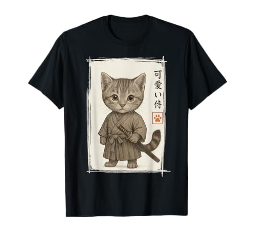 Samurai Kitten Japanese Anime Funny Cat Gifts Men Women Kid T-Shirt