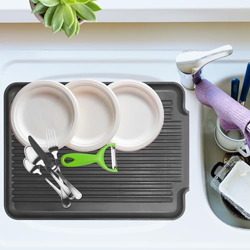 Oggi Dish Drain Board & Drying Rack Tray for Kitchen - Ideal Rigid Drainboard, Plate & Glass Drainer Tray, Dish Drain Boards for Kitchen Counter, 12.75 x 17.25 - Black by Oggi - Image 3