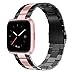 Wearlizer Stainless Steel Compatible for Fitbit Versa/Versa 2 /Versa Lite/Versa SE Bands Women Men,Ultra-Thin Lightweight Replacement Band Strap Bracelet Compatible for Fitbit Versa (Black+Rosegold)