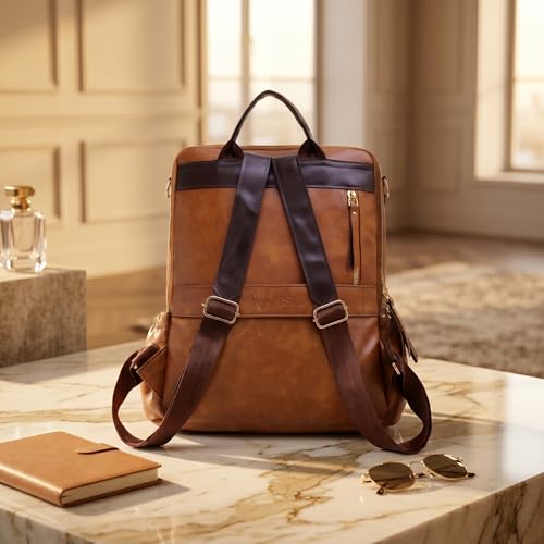 Image of VISMIINTREND Backpack for Woman /Teens Girl, Leather, Stylish, Handbag, Purse,Ladies,Office,Travel,College,Daily-Use,14-inch Laptop Bag, Elegant, Gifts for Women /Girls, Birthday Gift for Wife /Sister