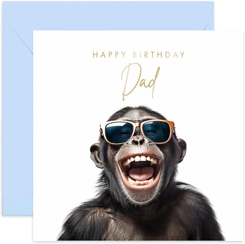 Old English Co. Funny Birthday Card for Dad - Hilarious Male Birthday Card for Him - Monkey Chimp Sunglasses Birthday Card for Him from Son Daughter Children - Special Card | Blank Inside Envelope