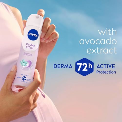 NIVEA Double Effect Anti-Perspirant Spray for Women, 72H Sweat & Odor Protection, Avocado Extract, Alcohol-Free Deodorant, Smooth Underarms, 200ml, Skin-Friendly, Pack of 3