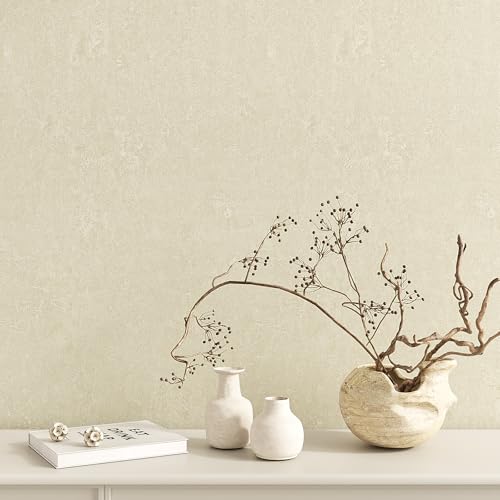 VEELIKE Cream Beige Concrete Wallpaper Peel and Stick Textured Plaster Limewash Wallpaper for Bedroom Japandi Decor 15.7''x118'' Removable Self Adhesive Concrete Contact Paper for Countertops Walls