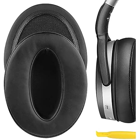 Geekria QuickFit Protein Leather Replacement Ear Pads for Sennheiser HD4.50BT, HD4.50BTNC, HD4.40BT Headphones Ear Cushions, Headset Earpads, Ear Cups Repair Parts (Black) Cover