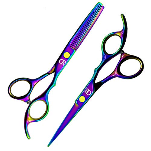 Professional Hair Cutting Shears Set,6 Inch Barber Hair Cutting Scissors Thinning Shears Sharp Blades Hairdresser Haircut For Women/Men/Kids 420C Stainless Steel Rainbow Color (C) #TOP1