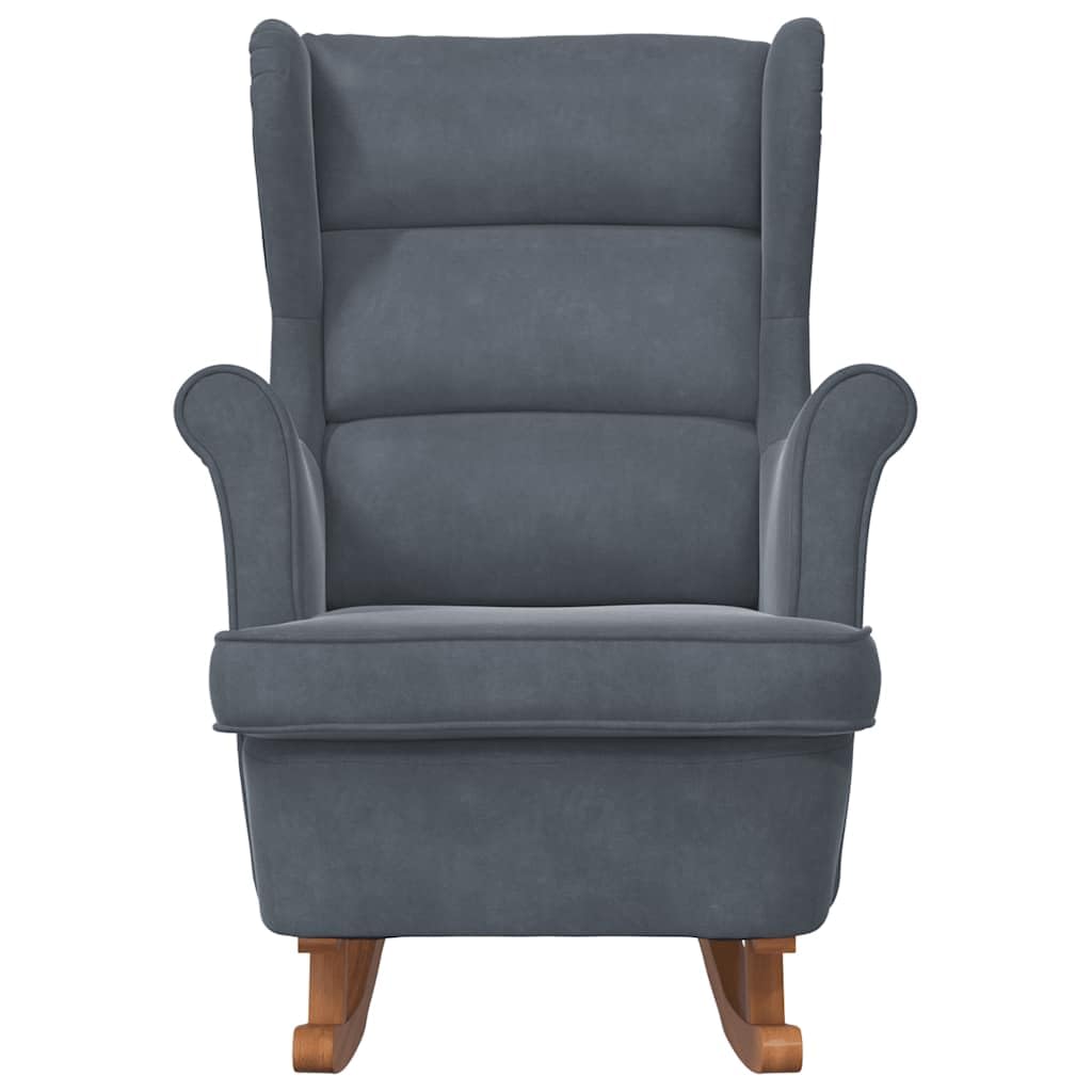 Ciemnoszary aksamitny fotel z płozami z litego drewna, ergonomiczne oparcie, podnóżek, idealny do salonu, sypialni, na balkon, relaksujący salon, stylowy fotel relaksacyjny do użytku wewnątrz