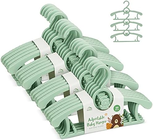 Anstore Kleiderbügel Kinderkleiderbügel 20 Stück Mitwachsende Kinderkleiderbügel Platzsparend mit Stapelbaren Bärchen-Haken rutschfeste Kleiderbügel für Babys und Kleinkinder,Grün