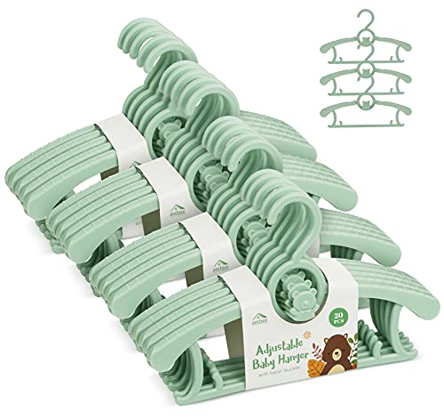 Anstore 20 Cintres en Plastique pour Enfants, 29-37cm Cintres Extensibles pour Bébé avec Crochets Empilables, Cintres Enfant pour économiser de l'espace, Antidérapants Cintres pour Vêtements (Vert)