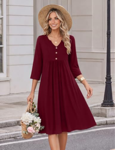 Image of Zeagoo Womens Dresses 3 /4 Sleeve Casual Fall A Line Midi Dress with Pockets
