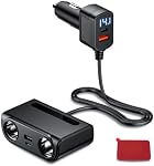 Adaptateur de chargeur de voiture, diviseur d'éclairage de cigarette, 120W USB Chargeur téléphonique QC 3.0 & PD avec double 2 Des chaussettes, 12V/24V Adaptateur d'éclairage de voiture Multi Plug Outlet avec LED Voltmètre, Charge rapide de véhicule pour iPhone