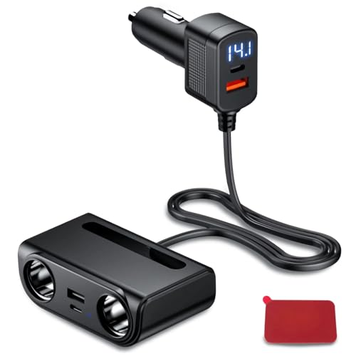 Car Charger Adapter Appliance, 120W Cigarette Lighter Splitter, USB Phone Charger QC 3.0 & PD with 2 Cigarette Sockets, 12V/24V Car Lighter Adapter Plug Outlet with LED Voltmeter,Fast Charge for Phone