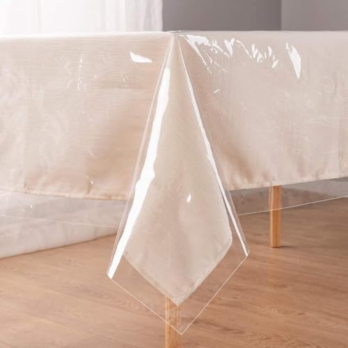 XHTJIAJU 54" x 54" Clear Plastic Table Cover Protector 100% Waterproof Table Protector Crystal Clear Plastic Tablecloth Cover for Dining Table Heavy Duty Vinyl by XHTJIAJU - Used condition - Image 5