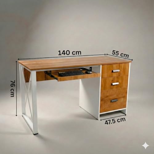 Image of FFO Work from Home Desk | Office Desk for Home | Work Table for Home Office | Study & Computer Desk with Drawer Storage and Keyboard Tray | Modern Wooden Home Office Desk