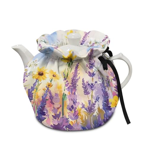 Image of Floral Show Window Teapot Cozies, Heat Preservation Teapot Dust Cover with Drawstring Creative Kitchen Tea Pot Cover, Home Kitchen Table Hotel