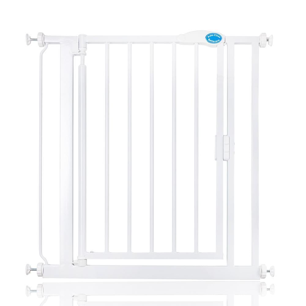Safetots Pressure Fit Self Closing Stair Gate, 75cm - 82cm, White, Auto Closing Baby Gate, Safety Barrier for Toddler, Easy Installation